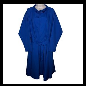 Vintage Daisy Q Women’s Blue Trench Coat XL Drawstring Collar Belted Pockets